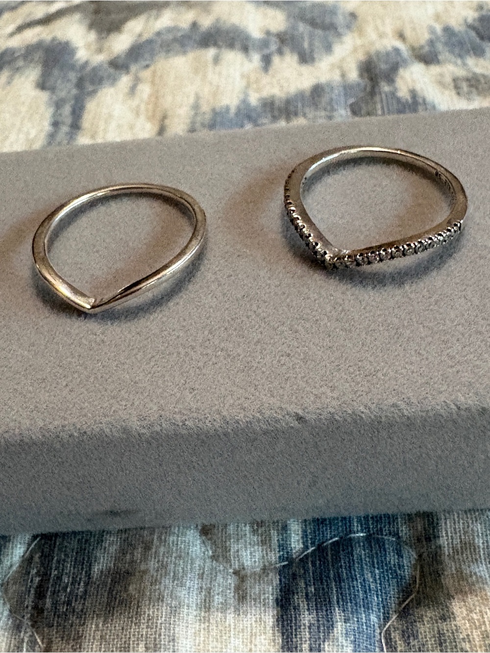 Pandora Sterling Silver V-Shape and Pave Stackable Rings - Silver